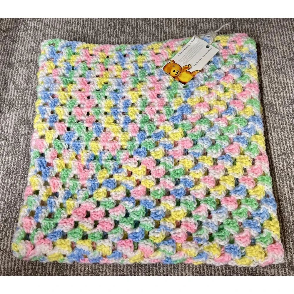 Handmade Baby Girl Crochet‎ Receiving Blanket Multicolor Pastel Soft Throw